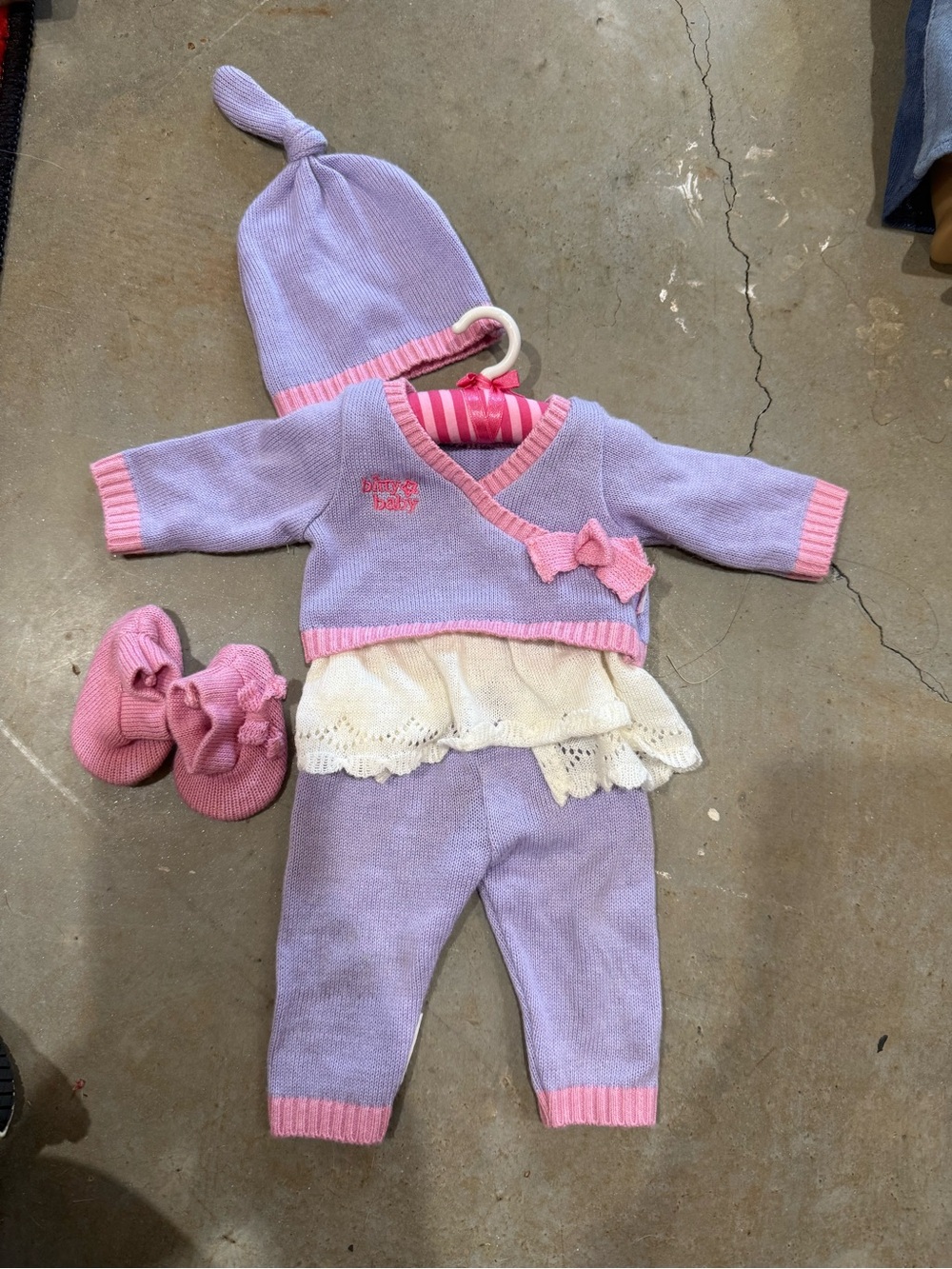 Lavender & Pink Baby Knit Set with Lace